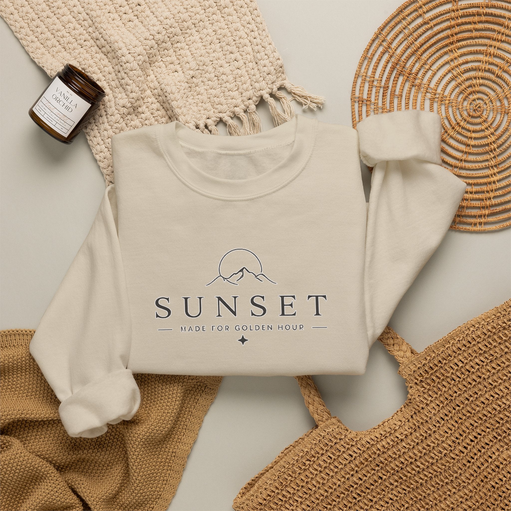 Sunset Mountain Crewneck Sweatshirt — Minimal Outdoor Graphic