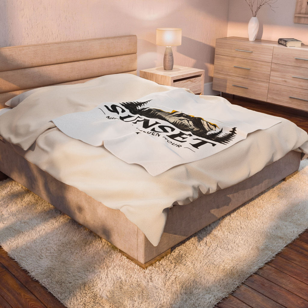 Sunset Mountain Velveteen Blanket — "Sunset: Made for Golden Hour" Plush Throw