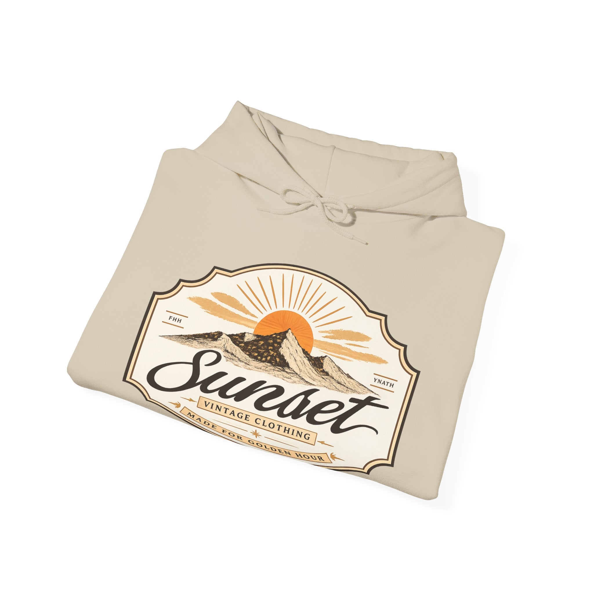 Sunset Vintage Hoodie — 'Sunset' Retro Mountain Graphic Pullover