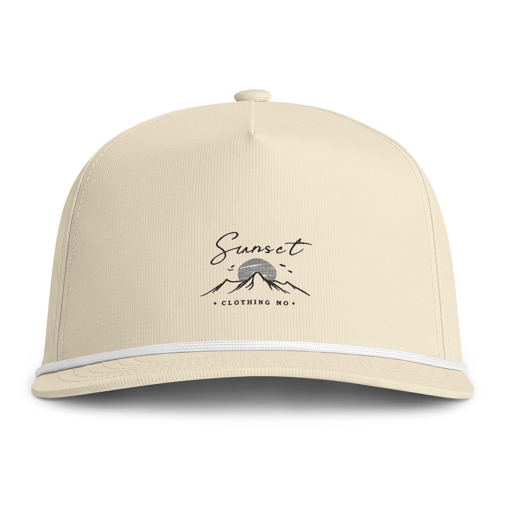 Sunset Mountain Rope Cap — Sunwashed Trucker Hat with 'Sunset' Logo