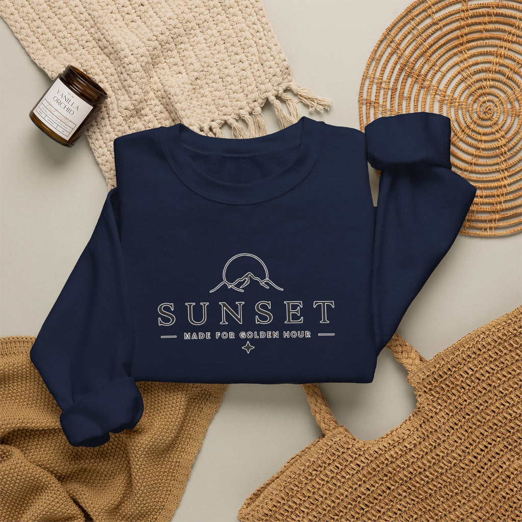 Sunset Mountain Crewneck Sweatshirt — Minimal Outdoor Graphic