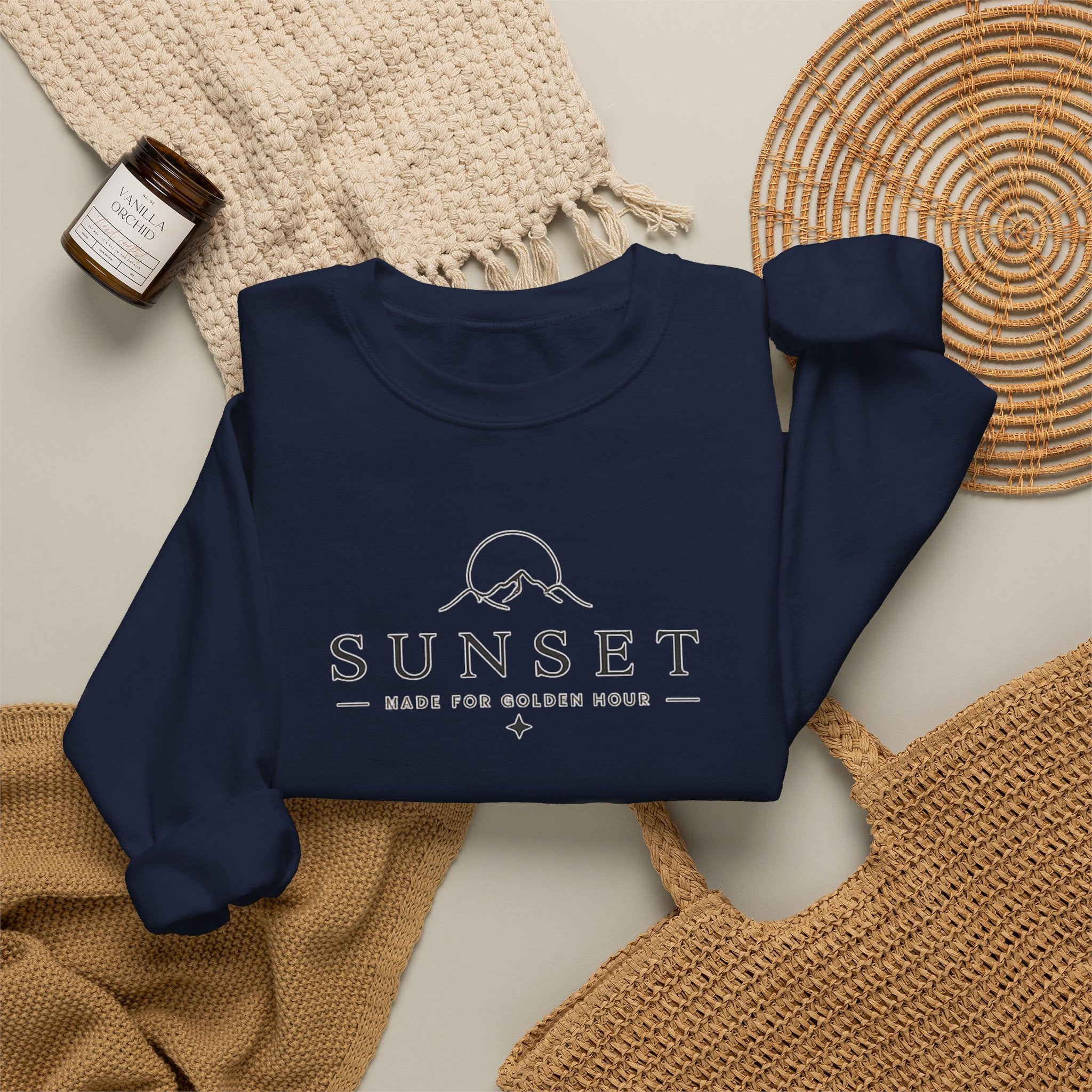 Sunset Mountain Crewneck Sweatshirt — Minimal Outdoor Graphic