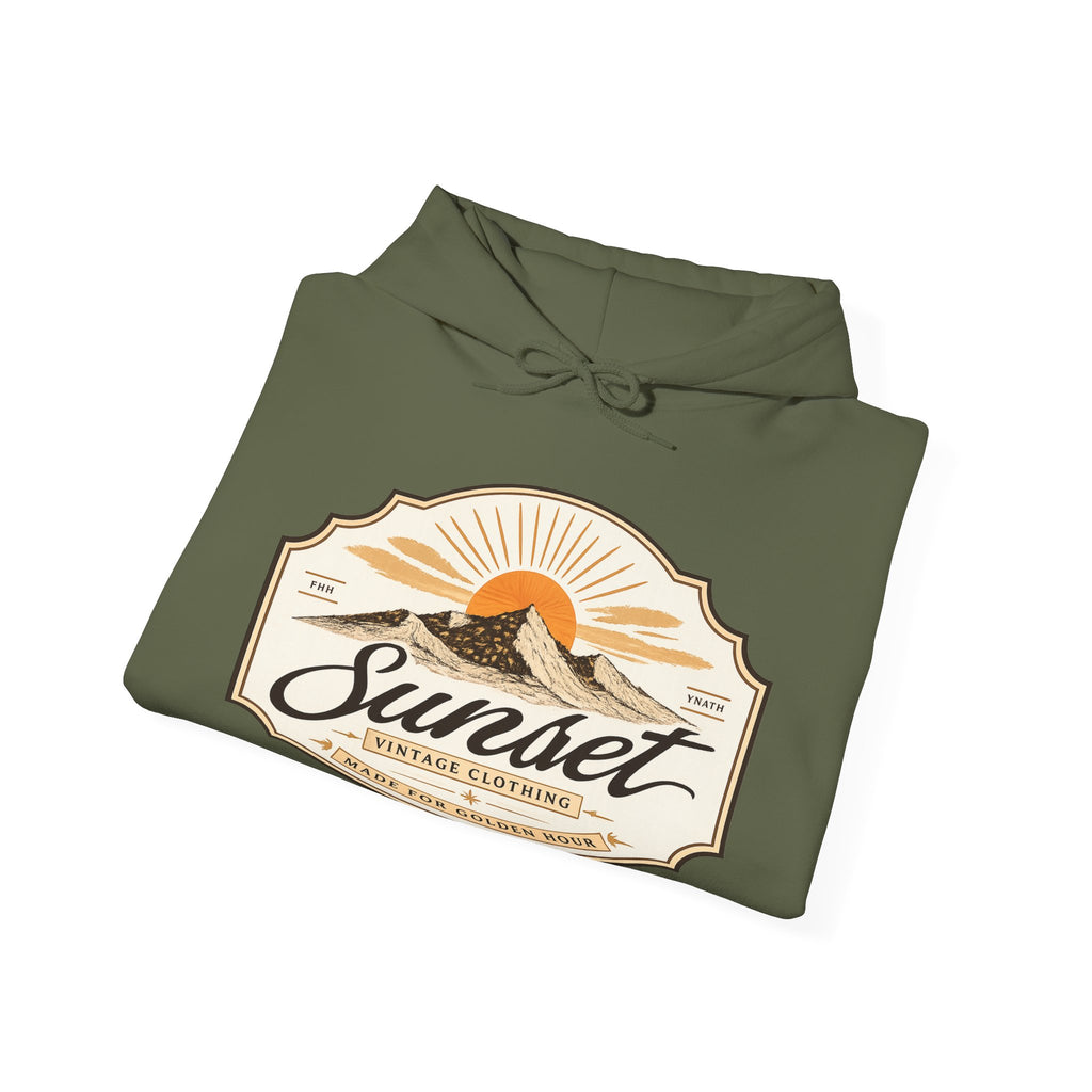 Sunset Vintage Hoodie — 'Sunset' Retro Mountain Graphic Pullover