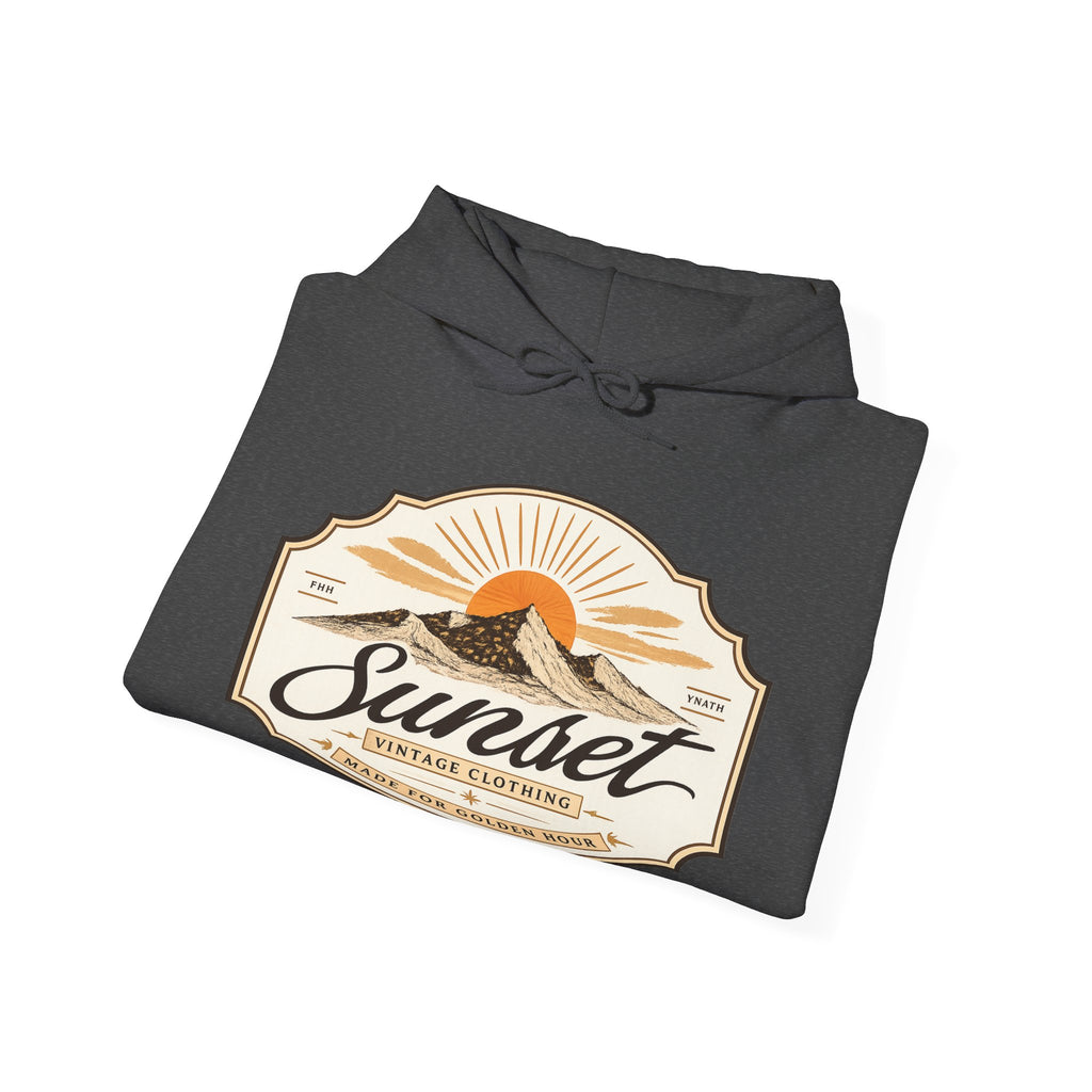 Sunset Vintage Hoodie — 'Sunset' Retro Mountain Graphic Pullover