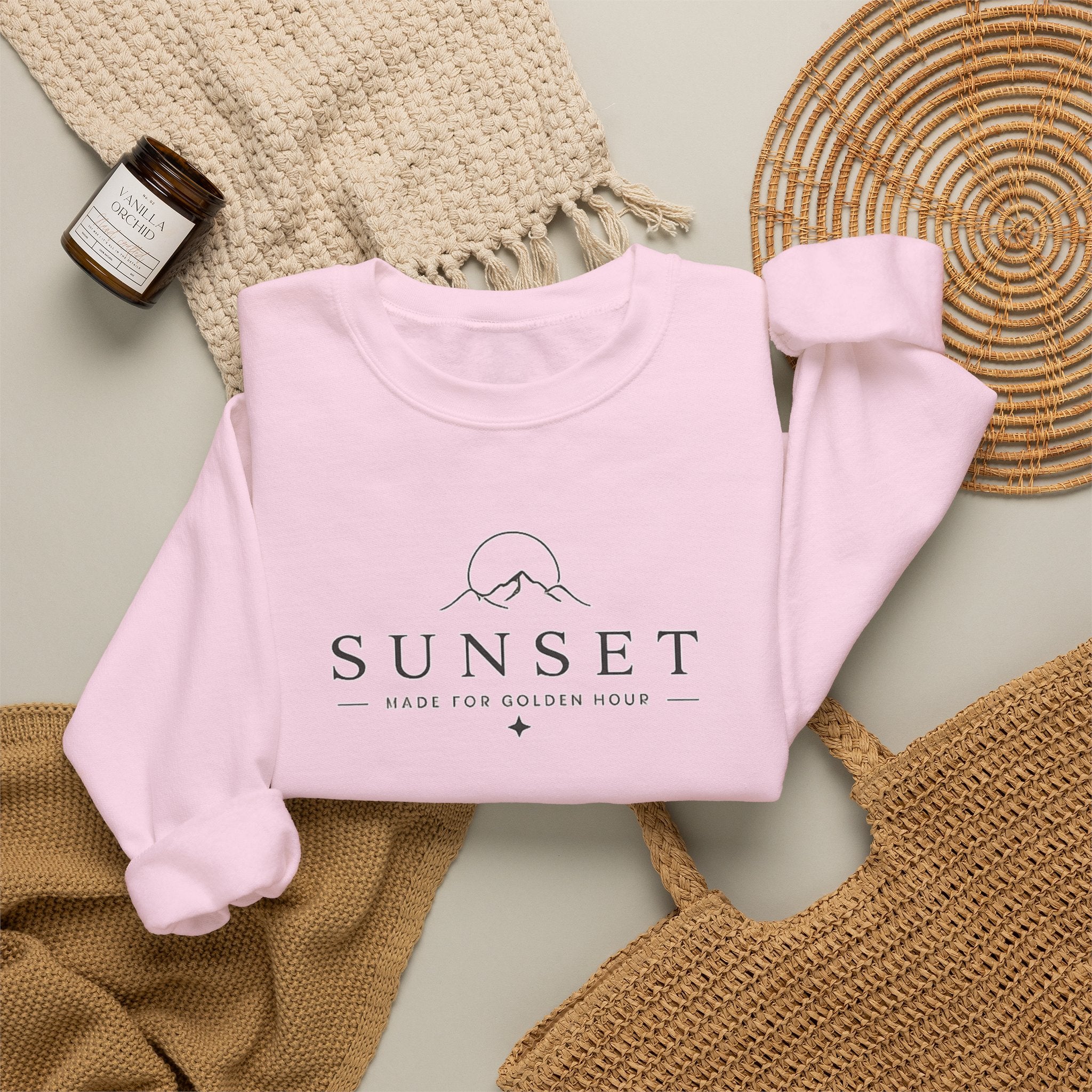 Sunset Mountain Crewneck Sweatshirt — Minimal Outdoor Graphic