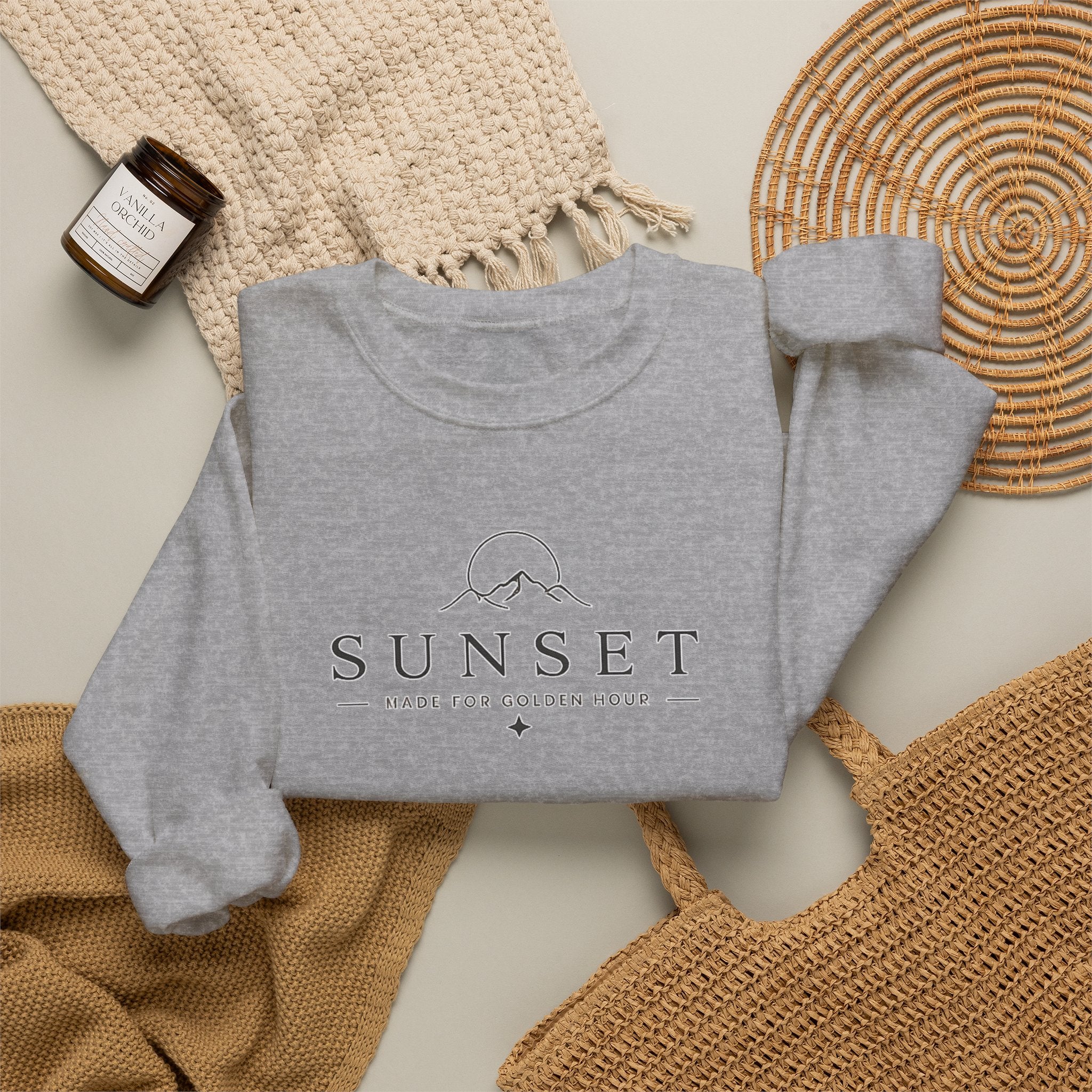 Sunset Mountain Crewneck Sweatshirt — Minimal Outdoor Graphic