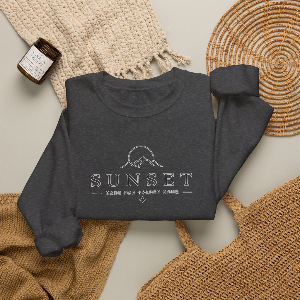 Sunset Mountain Crewneck Sweatshirt — Minimal Outdoor Graphic