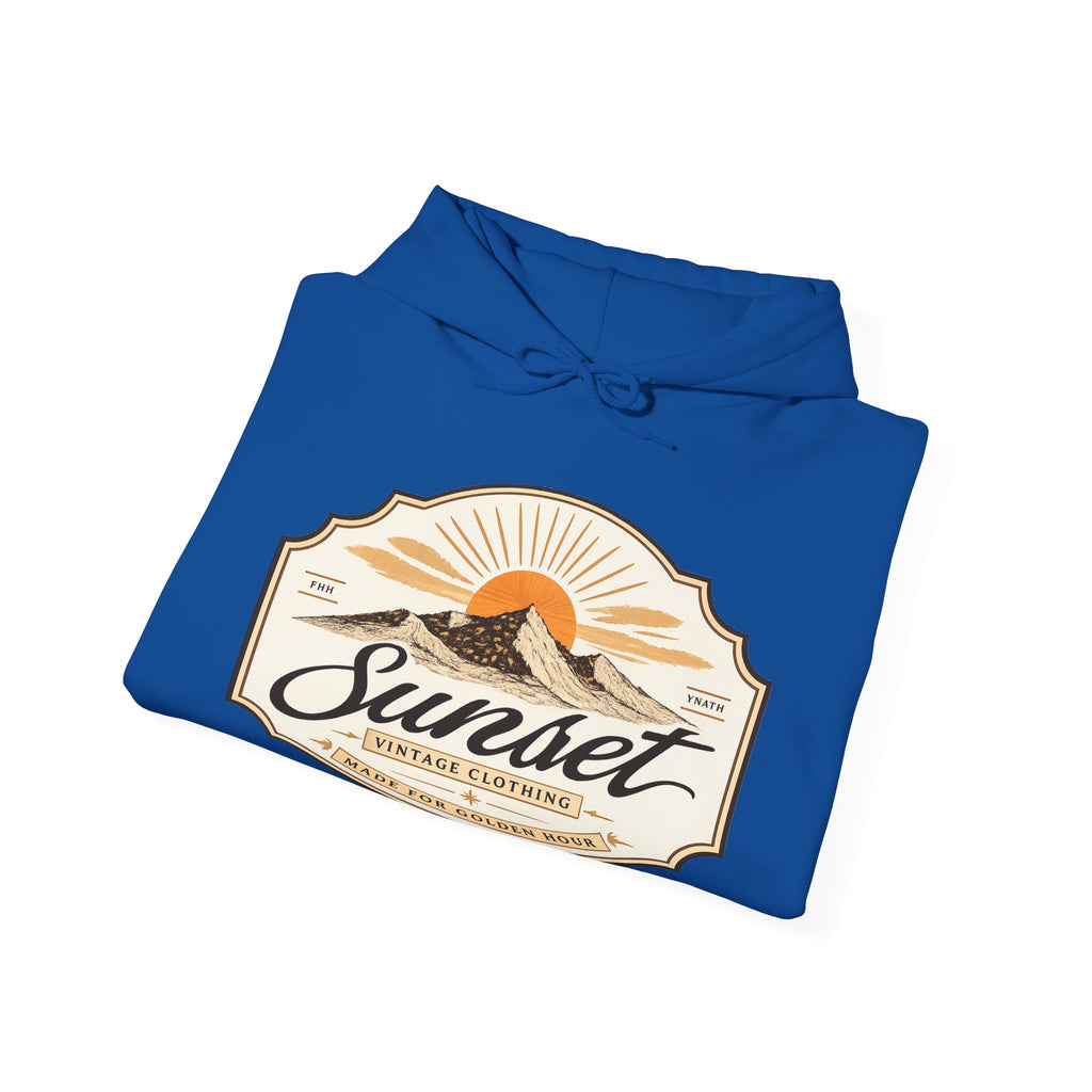 Sunset Vintage Hoodie — 'Sunset' Retro Mountain Graphic Pullover
