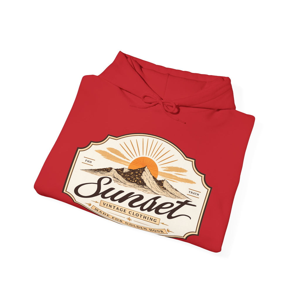 Sunset Vintage Hoodie — 'Sunset' Retro Mountain Graphic Pullover