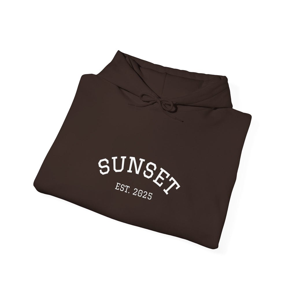 Sunset Est. 2023 Hoodie — Minimal Arch Logo Pullover