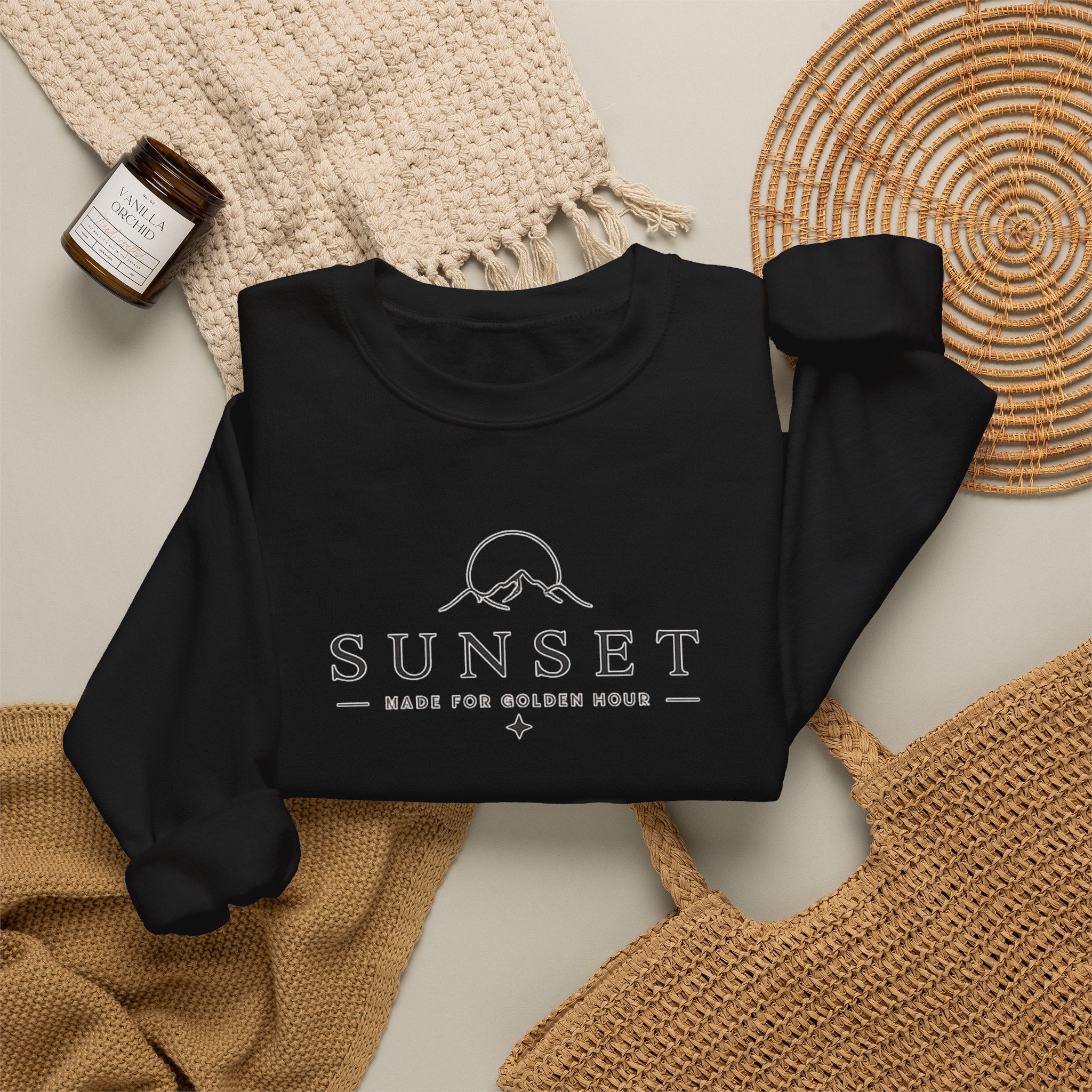Sunset Mountain Crewneck Sweatshirt — Minimal Outdoor Graphic