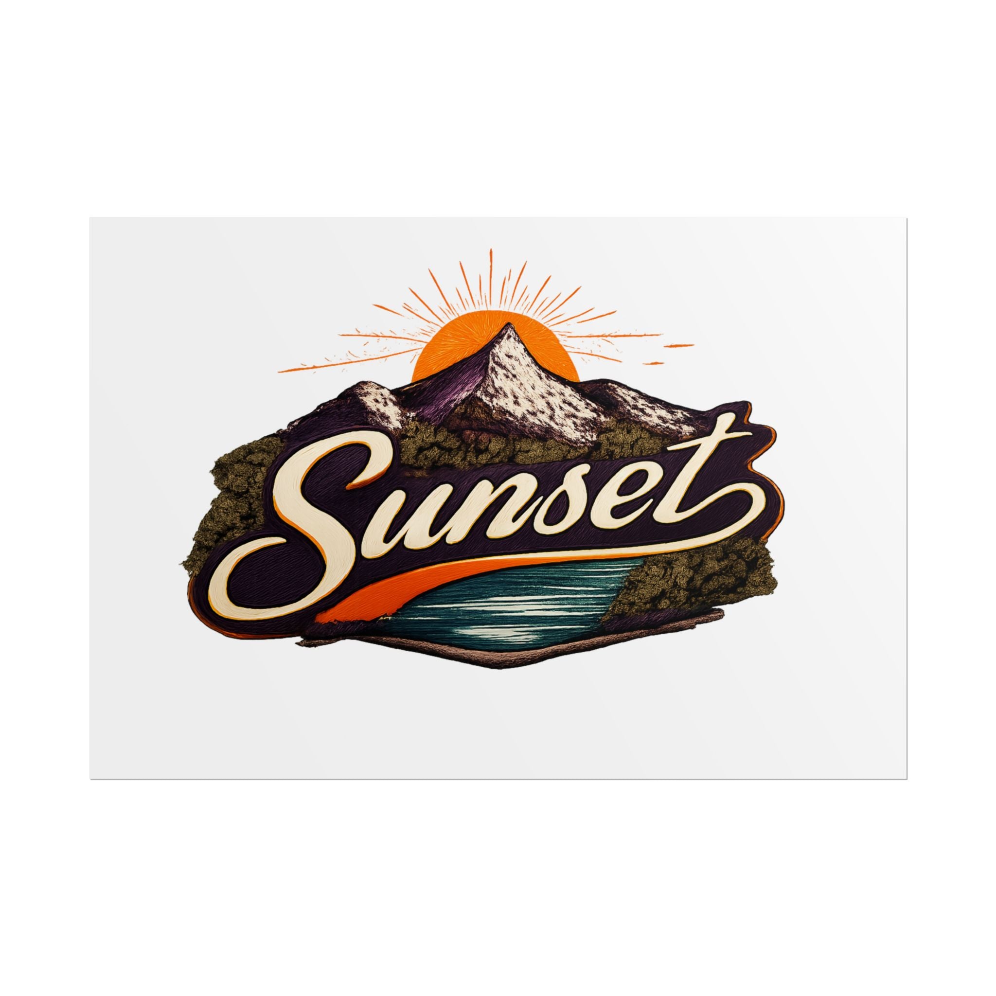 Sunset Mountain Poster — Retro Outdoor Landscape Rolled Poster