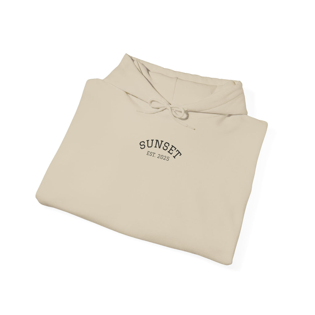 Sunset Est. 2023 Hoodie — Minimal Arch Logo Pullover