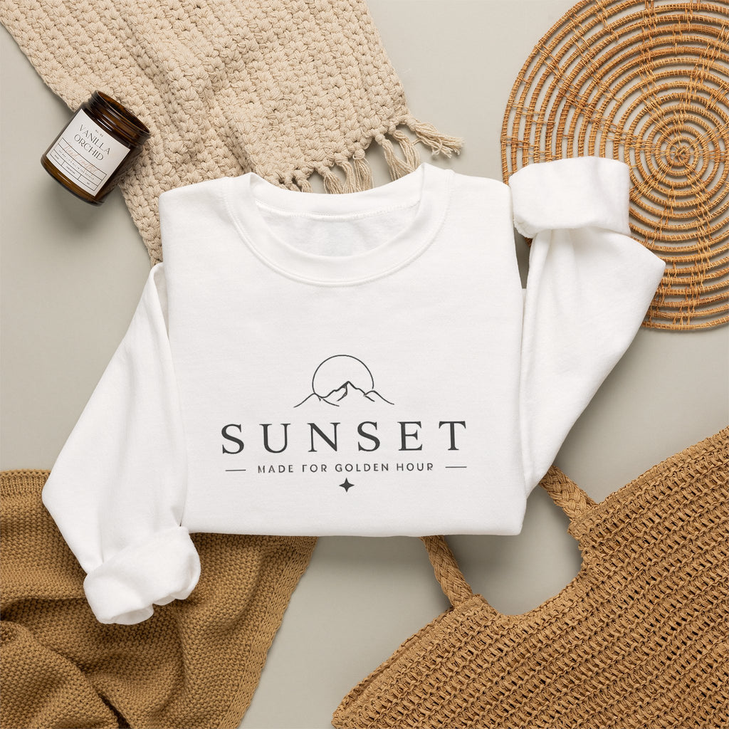 Sunset Mountain Crewneck Sweatshirt — Minimal Outdoor Graphic