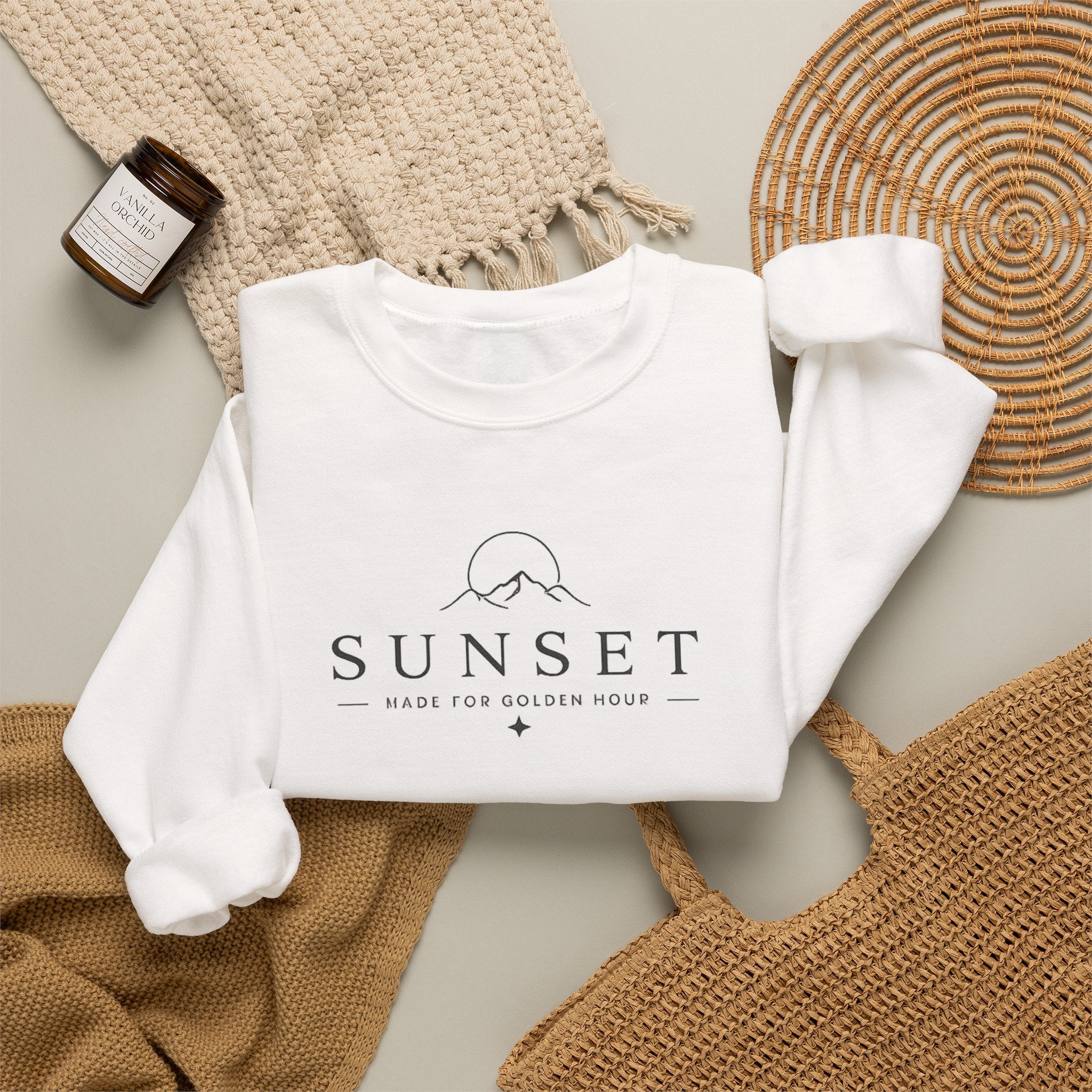 Sunset Mountain Crewneck Sweatshirt — Minimal Outdoor Graphic