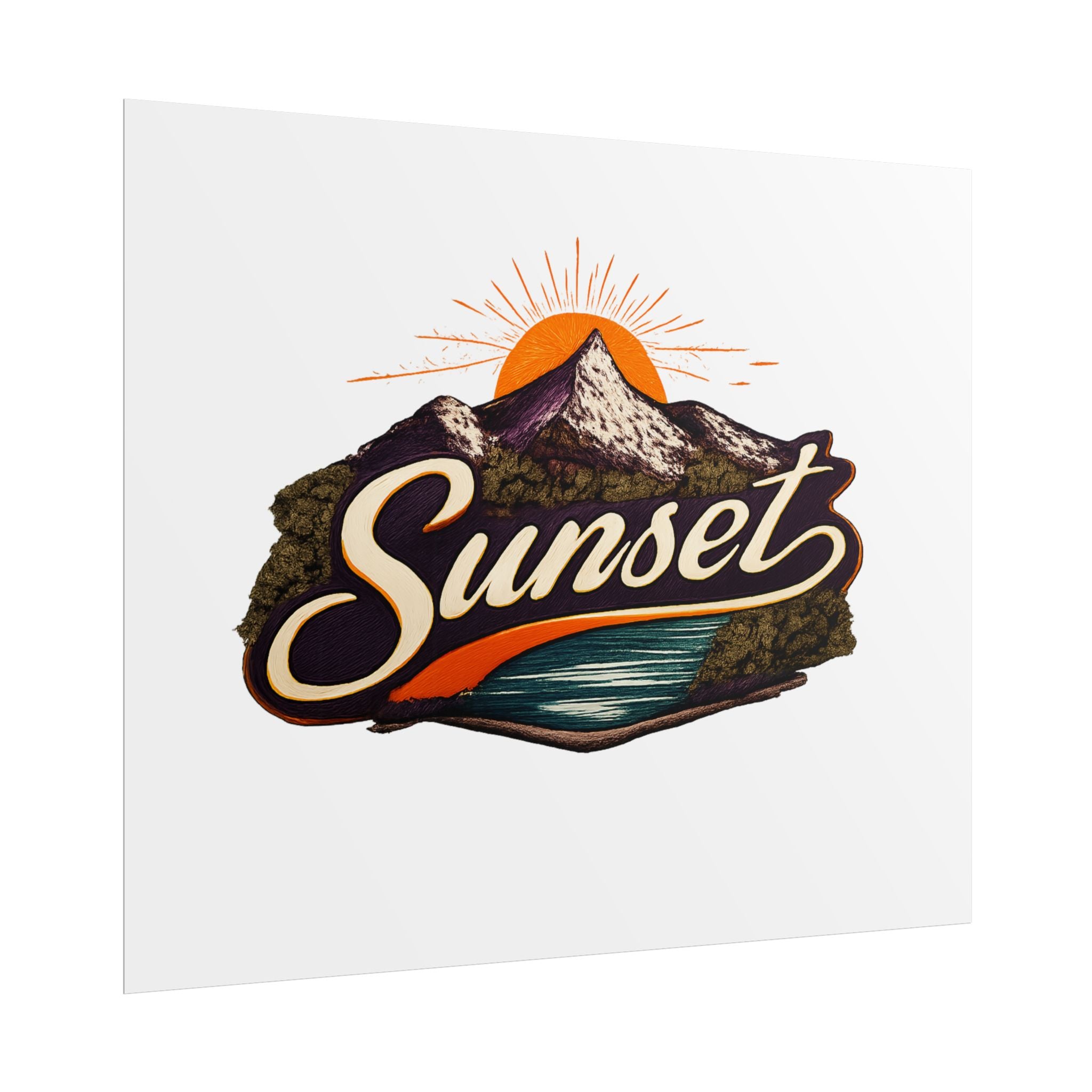 Sunset Mountain Poster — Retro Outdoor Landscape Rolled Poster