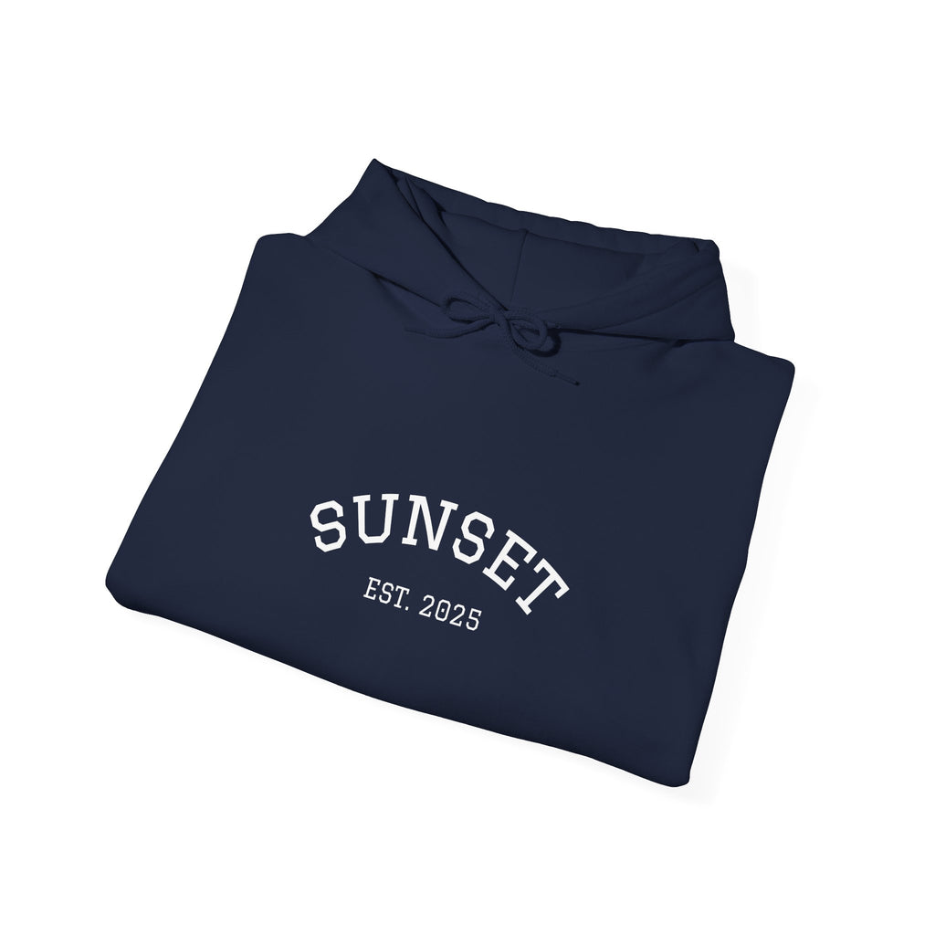 Sunset Est. 2023 Hoodie — Minimal Arch Logo Pullover