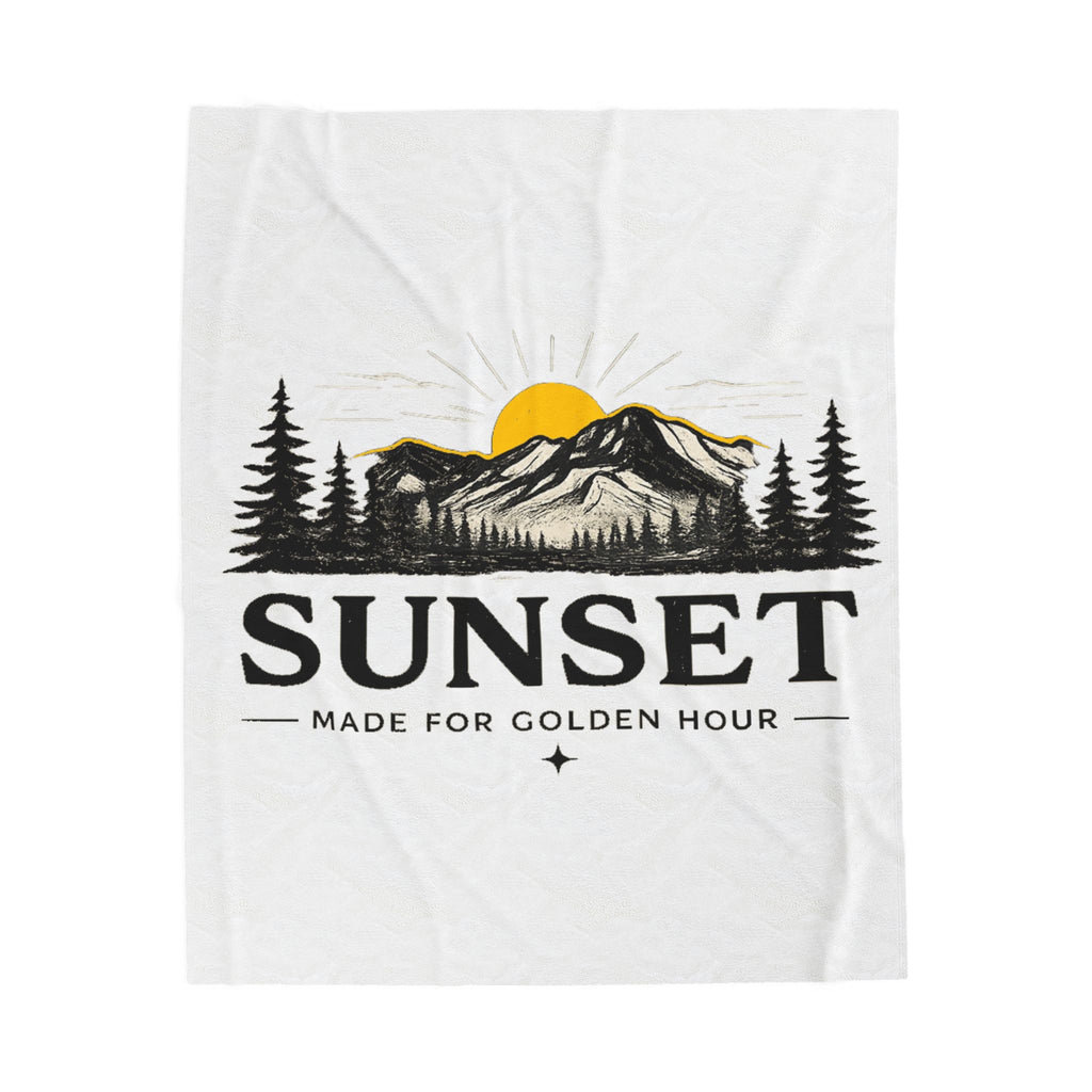 Sunset Mountain Velveteen Blanket — "Sunset: Made for Golden Hour" Plush Throw