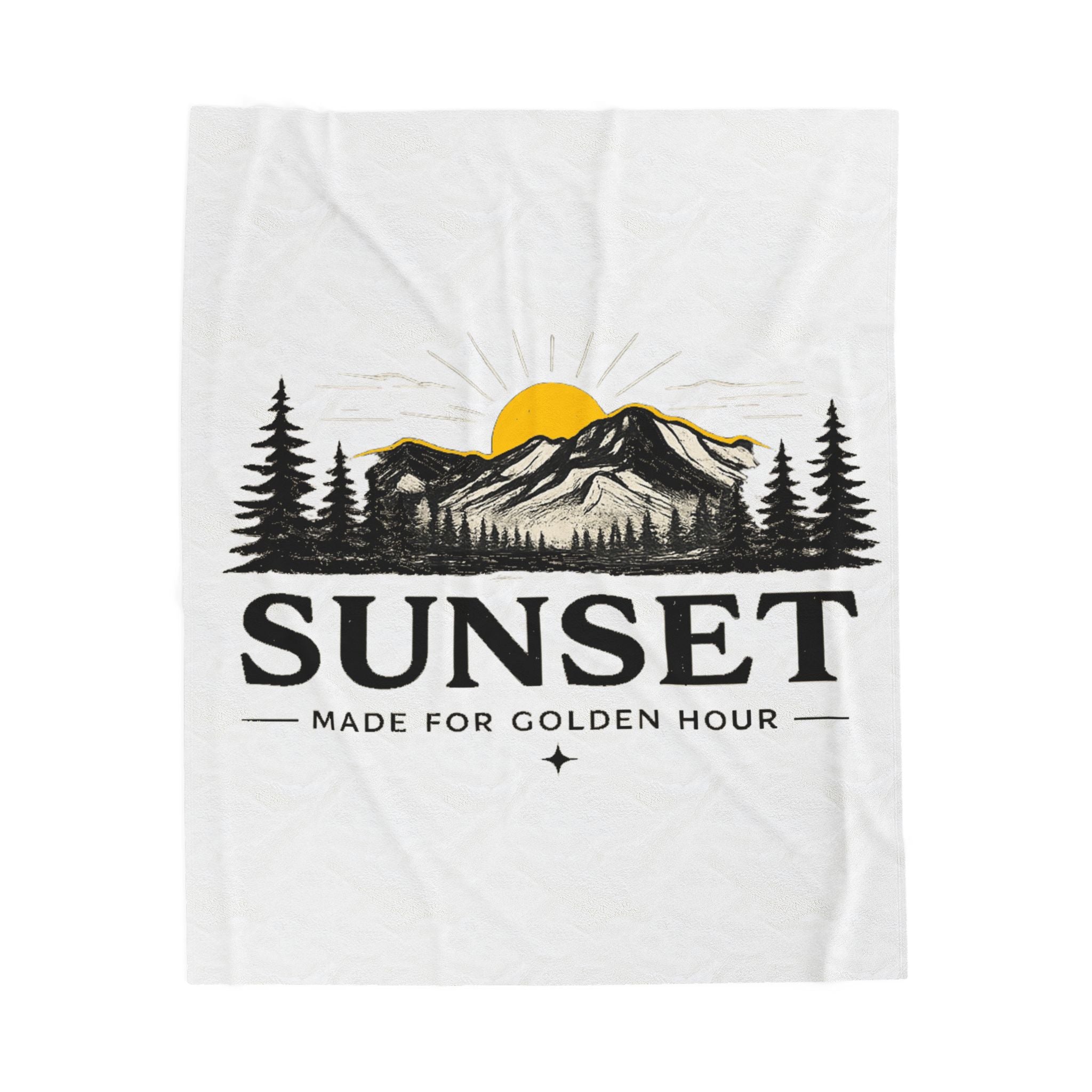 Sunset Mountain Velveteen Blanket — "Sunset: Made for Golden Hour" Plush Throw